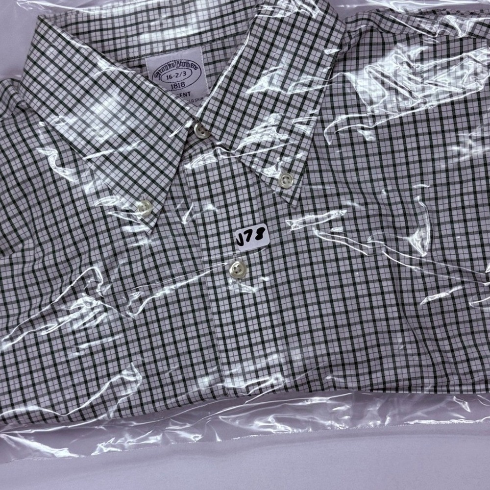 Brooks Brothers 1818 Regent Dress Shirt Mens 16 32/33 fits L Green White Check - Picture 6 of 6